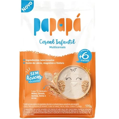 🛍️Papapá, Cereal infantil, Petit Cereal, Milho/Cevada/Quinoa/Avêia e arroz, Pouch, 170g, Laranja