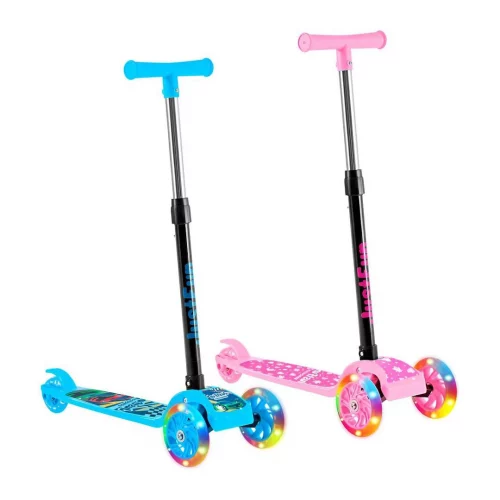 Patinete Infantil 3 Rodas De Led Dobrável Scooter Crianças Cor Azul ou Rosa