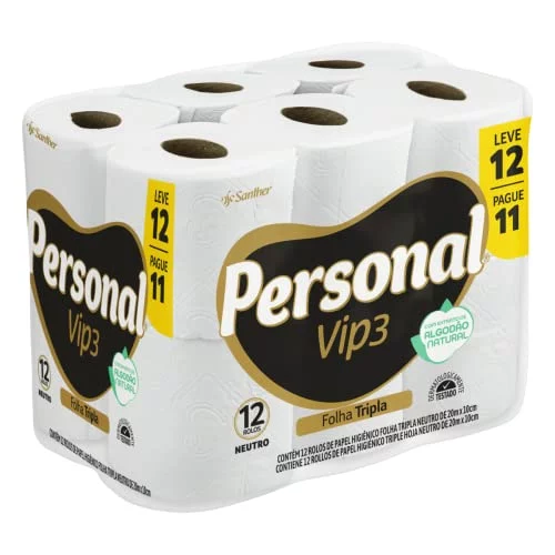 > Personal Papel Higiênico Vip Folha Tripla Com 12 Rolos De 20M