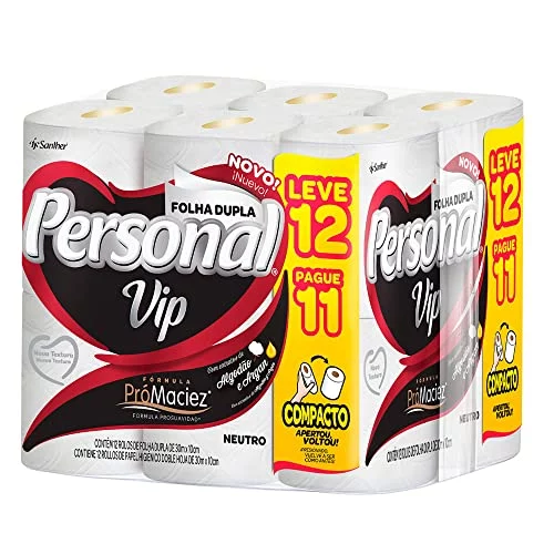 > Personal VIP - Papel Higiênico, Folha Dupla, 12 unidades (Embalagem pode variar)