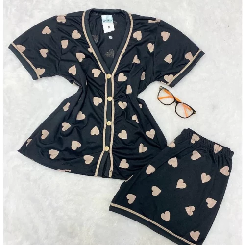 Píjama Americano Feminino Gola V Com Botões Amamentação Blogueira Malha Premium- Tam: P ao GG