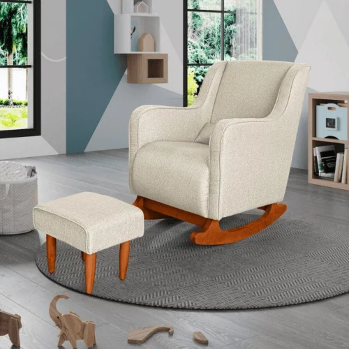 🛍️Poltrona Aquila Amamentação Descanso Balanço + Puff Retrô Bege Liso
