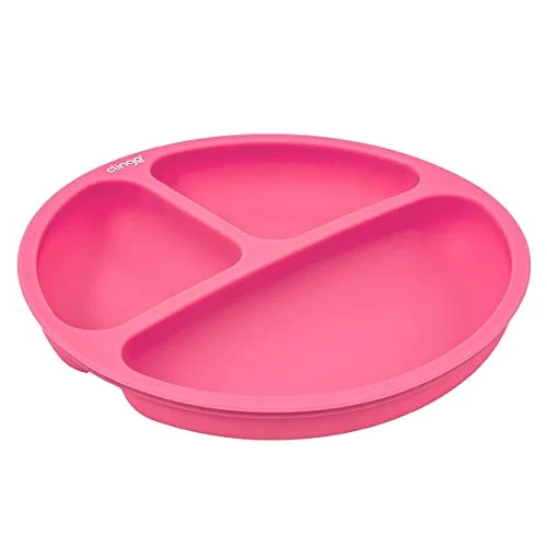 🛍️PRATO SILICONE COM DIVISÓRIA COLORS ROSA, Clingo, Rosa