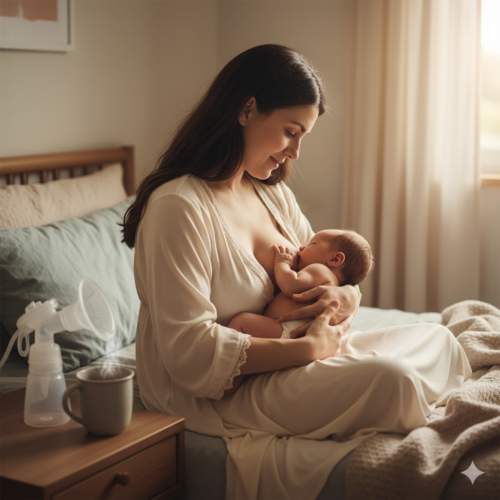 Mãe segurando bebê com carinho durante processo de relactação, demonstrando esperança e persistência na amamentação