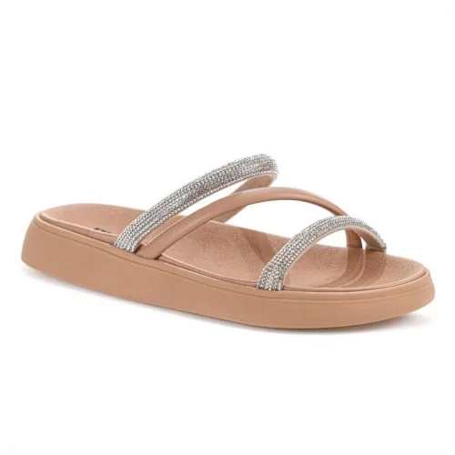 Sandália Moleca Papete Feminina Brilho Glitter Slide Nude