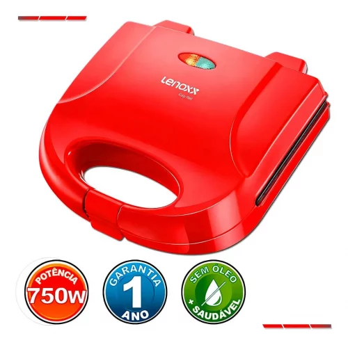 Sanduicheira E Grill Antiaderente 750 Watts Easy Red Lenoxx