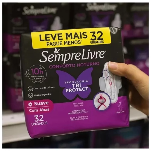 Sempre Livre Absorvente Externo Noturno Plus Noite e Dia Suave 32un Embalagem pode variar