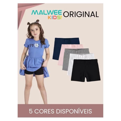Short Infantil Basico Menina Cotton Cores Variadas e Diversas Malwee Kids Escola