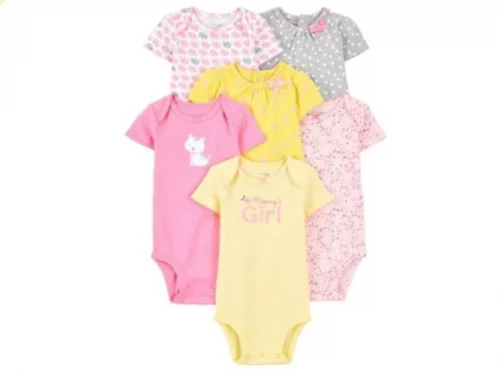 🛍️Simple Joys by Carter's Pacote com 6 bodies de manga curta para meninas, Rosa/amarelo, 12 Meses