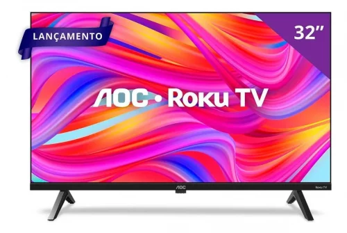 🔥 Smart Tv 32 Hd Aoc 32s5045/78g Com Roku Tv, Comando De Voz