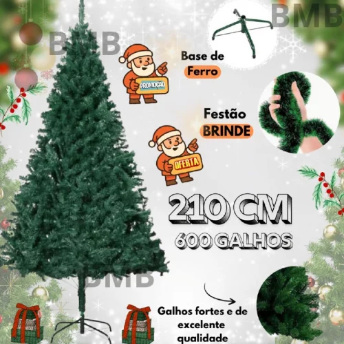 > Árvore de natal 2.10 verde tradicional pinheiro cheia luxuosa canadense modelo PREMIUM