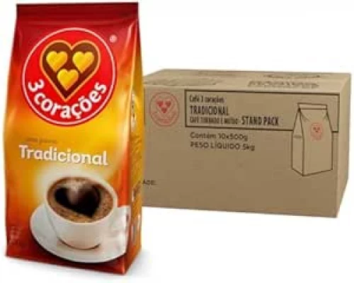 ⚠️ BUG - 3 Corações Café Torrado e Moído Tradicional, Pacote 500g - 10 unidades - R$14