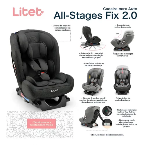Cadeira para Auto 0-36 Kg Isofix Litet All Stages Fix 2.0 Preta - BB450