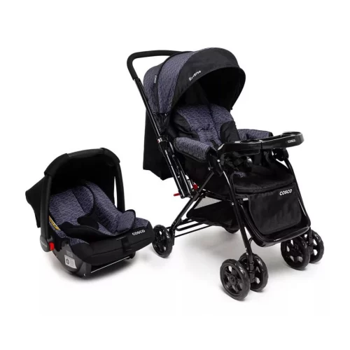 Carrinho Travel System Reverse + Bebê Conforto Cosco Preto Rajado Carrinho Travel System Reverse + Bebê Conforto Cosco Preto Rajado
