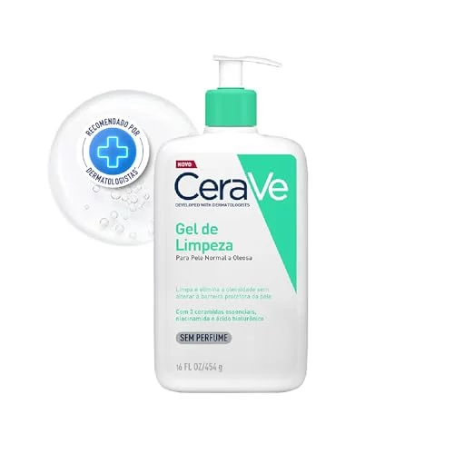 🛍️CeraVe, Gel de Limpeza Facial, para Pele Normal a Oleosa, com 3 Ceramidas Essenciais, Ácido Hialurônico e Niacinamida, Limpa Profundamente, Hidrata e ...