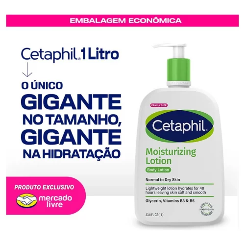 Cetaphil Loção Hidratante Corporal e Facial para Pele Sensível, Normal a Seca 1 Litro - Hidratação 48h com Niacinamida e Pantenol (Pró-vitamina B5)