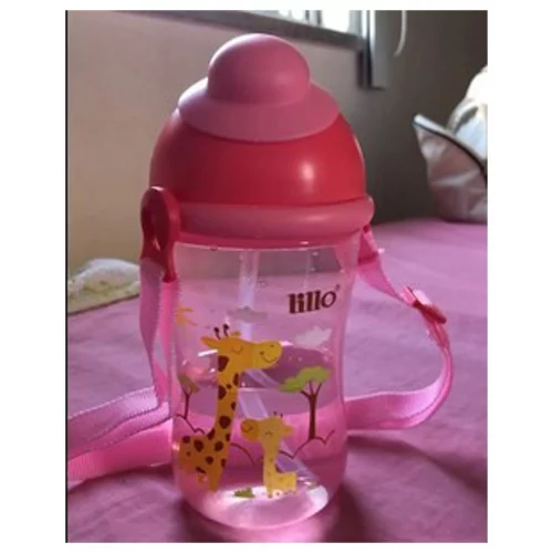 Copo Cantil Decorado com Canudo Silicone - Lillo, Rosa, 390 ml