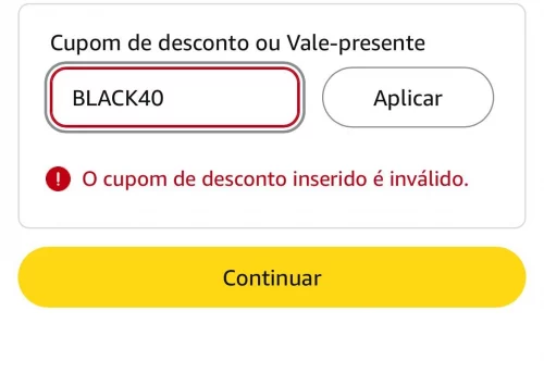 ❌ Cupom BLACK40 esgotado!