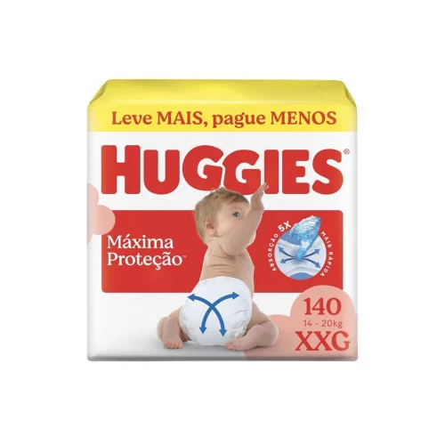 Fralda Descartável Huggies Máxima Proteção Tamanho XXG 140 unidades – Nova Supreme Care fralda aberta com tecnologia Xtra-Flex, canais em X que se ada...