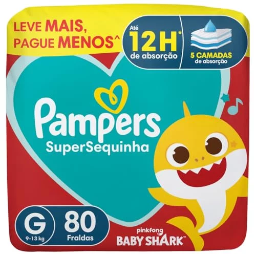 🛍️Fralda descartável Pampers Supersequinha, Tamanho G 80 Unidades