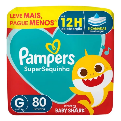 🛍️Fralda Descartável Pampers Supersequinha, Tamanho G 80 Unidades,