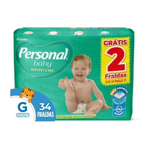 🛍️Fralda Infantil Personal Baby Protect e Sec G Mega 9x34pads Leve 34 pague 32 Unidades
