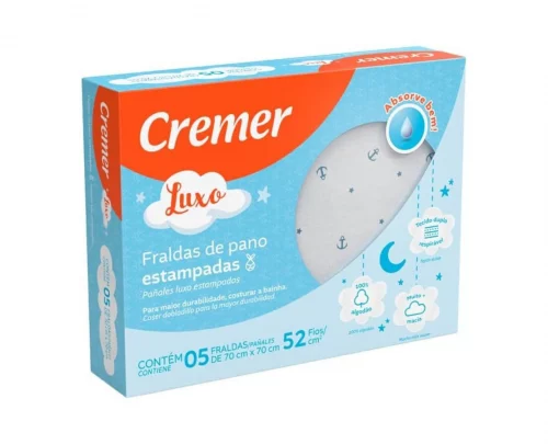 Fralda Luxo Estampa Cremer - 5 Unidades (70cmx70cm)