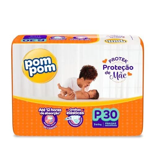 🛍️Fralda Pom Pom Protek Proteção de Mãe Jumbo P 30 Unidades