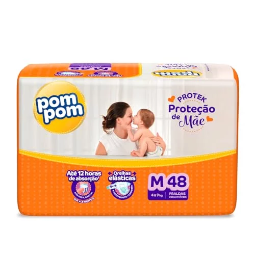 🛍️Fralda Pom Pom Protek Proteção de Mãe Mega M 48 Unidades