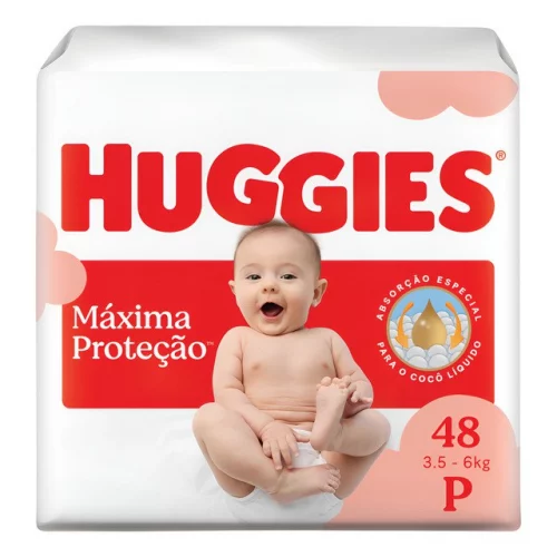 🛍️Huggies Fralda Descartável Máxima Proteção P - 48 Un