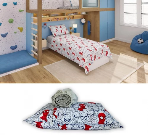 Jogo de Cama Solteiro 100% Algodão Estampa Spider Man (3 peças)