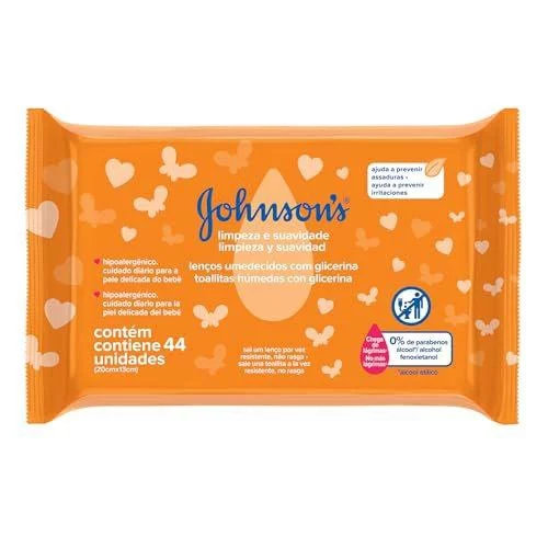 🛍️Johnson's Baby Lenços Umedecidos Limpeza e Suavidade,44un