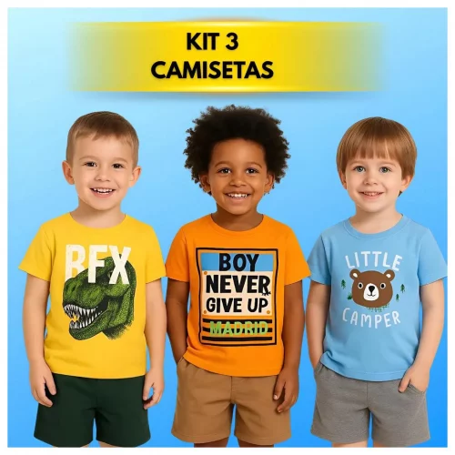 Kit 3 Camisetas Infantil Menino Cores E Estampas Diversas