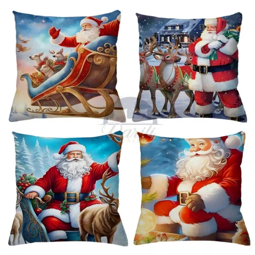 > KIT 4 CAPAS DE ALMOFADAS DECORATIVAS NATAL PAPAI NOEL BONECO DE NEVE FELIZ NATAL  RENA - TAMANHO 45X45