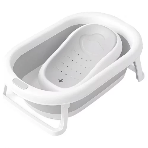 Kit Banheira Dobrável para Bebê, Modelo 2 em 1, Com Encosto, Capacidade de até 44 Litros, Portátil,