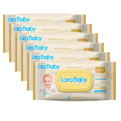 Kit C/6 Lenço Umedecido Lara Baby Premium 100 Unidades Total 600