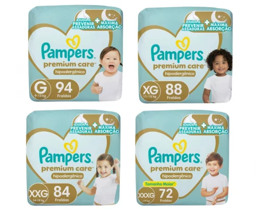 Kit Fralda Pampers Premium Care com 3 Pacotes