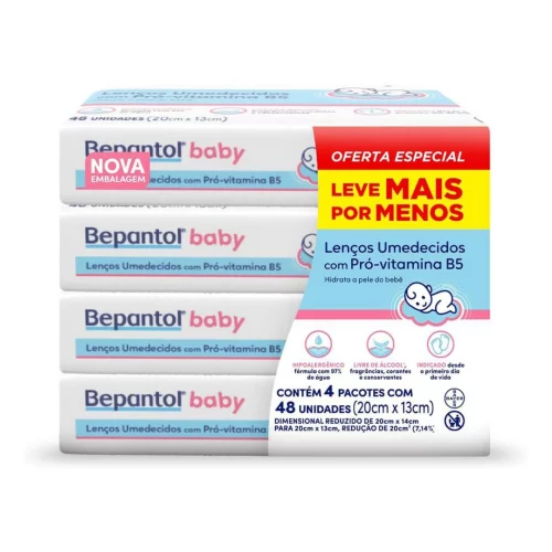 Kit Lenço Bepantol 192 lenços (4 pacotes com 48 un cada)