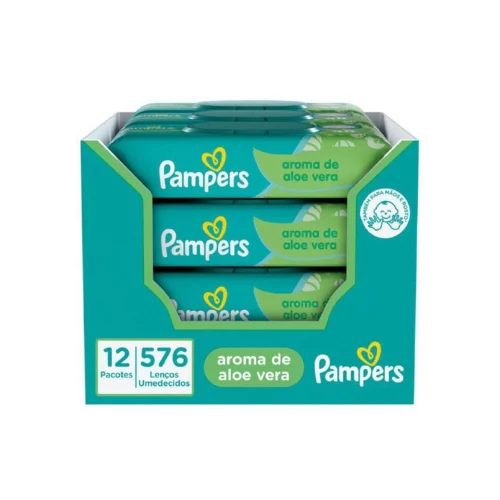 Kit Lenços Umedecidos Pampers Aroma de Aloe Vera 576 Unidades (12 pacotes com 48 un cada)
