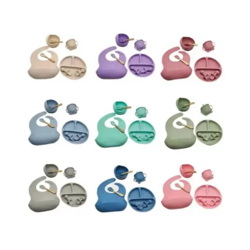 Kit Refeição Bebê Silicone 8 peças (várias opções de cores)