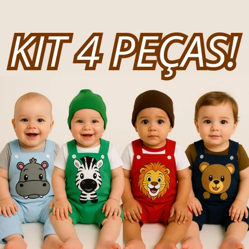 🛍️Kit Roupa De Bebe 4 Peças Safari Enxoval Presente Unissex Menino E Menina Roupas de Bebê Conjunto Bebê Para Escola BebÊ