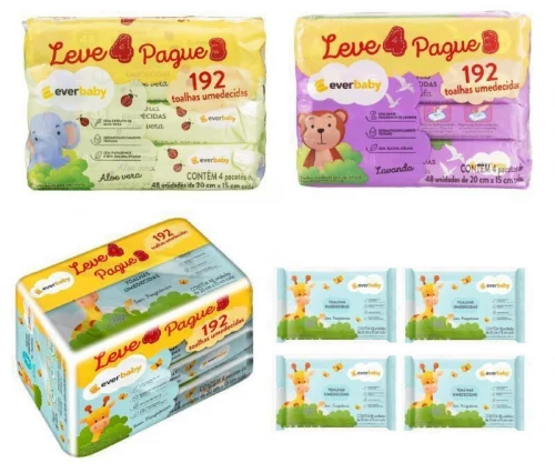 Kit Toalhas Umedecidas Ever Baby 192 unidades (4 pacotes 48 Unidades cada)