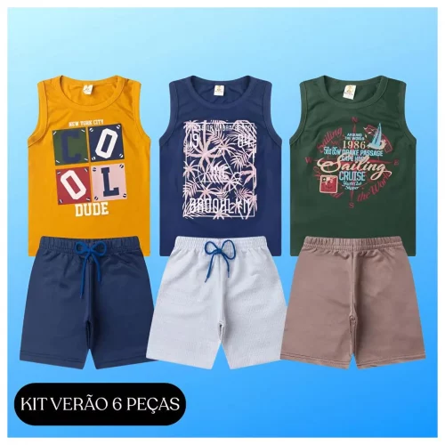 Kit Verão 6 Peças Regata Menino 1 Ao 8 Sortido