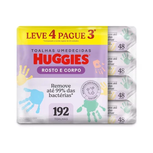 Lenço Umedecido Huggies 192 unidades (4 pacotes com 48 unidades cada)