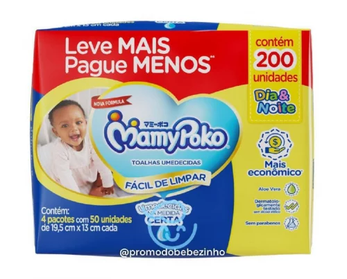Lenço Umedecido Mamypoko Dia&Noite 200 Unidades (4 Pacotes)