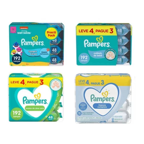 Lenços Umedecidos Pampers 192 Unidades (4 pacotinhos com 48 unidades cada)