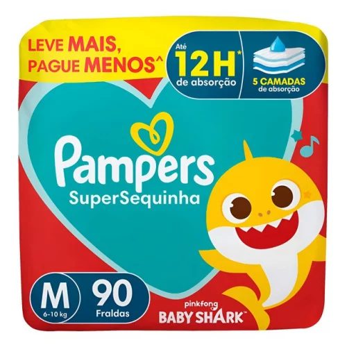Pampers Supersequinha Fraldas Descartáveis Tamanho M-90 unidades