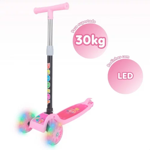Patinete Infantil com 3 Rodas Com Led Dobrável, Rosa - Atentu