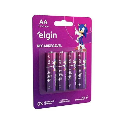 🛍️Pilha recarregável AA 2700Mah Elgin Com 4 unidades Comum