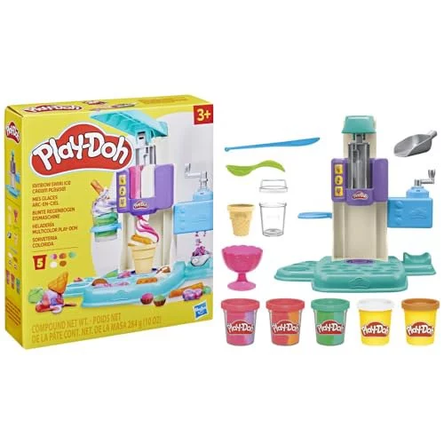🛍️Play-Doh Massinha de Modelar Infantil, Sorveteria Colorida - Conjunto de massinha com acessórios e 5 potes, presente de Natal para crianças acima de 3...